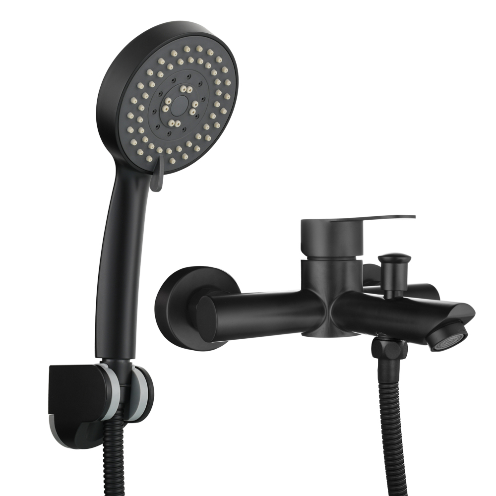 Tecmolog Wall Mount Bathroom Faucet Set Stainless Steel Bathtub Faucet with Handheld Shower and Hose Brushed Nickel