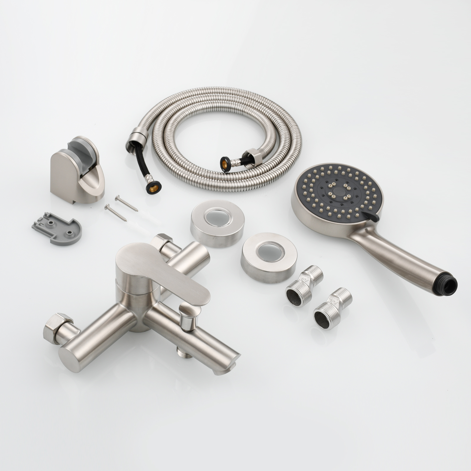 Tecmolog Wall Mount Bathroom Faucet Set Stainless Steel Bathtub Faucet with Handheld Shower and Hose Brushed Nickel