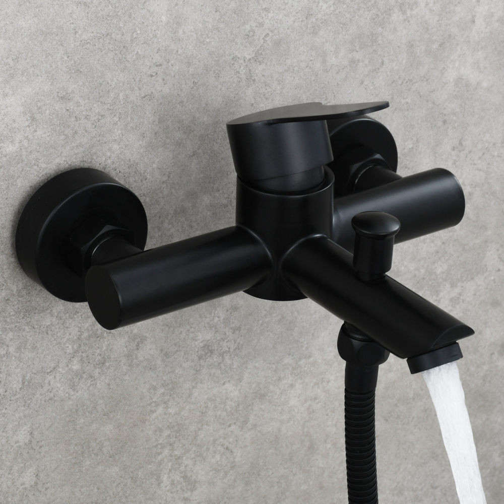 Tecmolog Wall Mount Bathroom Faucet Set Stainless Steel Bathtub Faucet with Handheld Shower and Hose Brushed Nickel