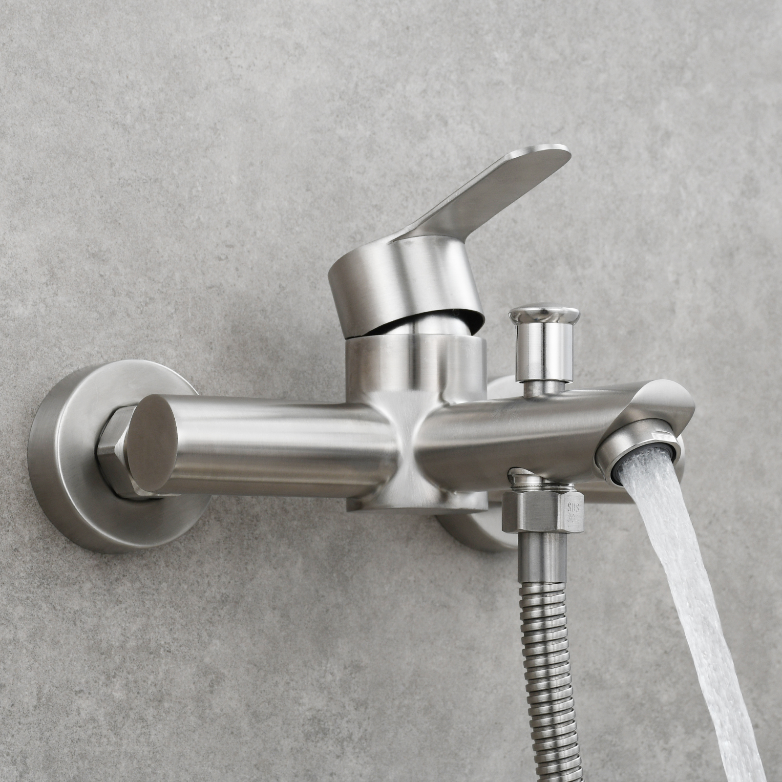 Tecmolog Wall Mount Bathroom Faucet Set Stainless Steel Bathtub Faucet with Handheld Shower and Hose Brushed Nickel