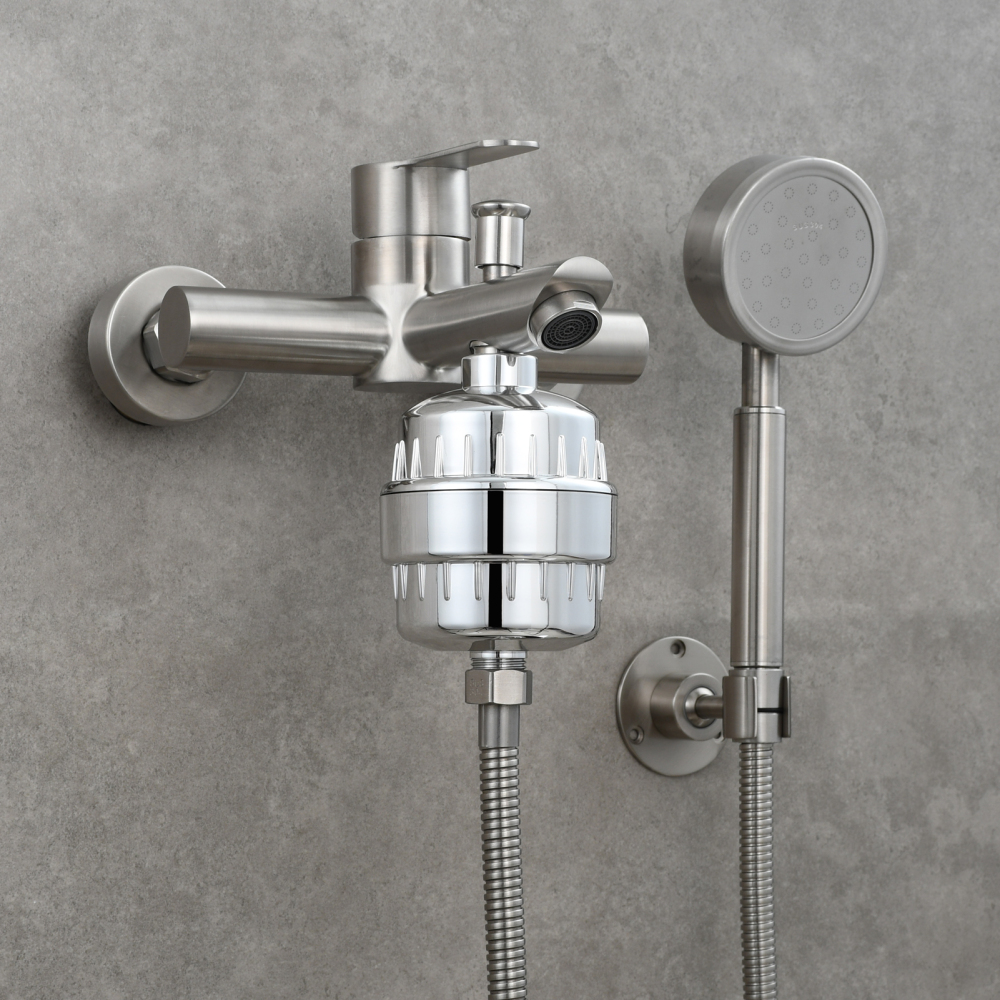 Tecmolog Chrome Filter for Shower Head, Hard Water High Output 10 Stage Filter Cartridge ABS Water Shower Head Purifier SBA033