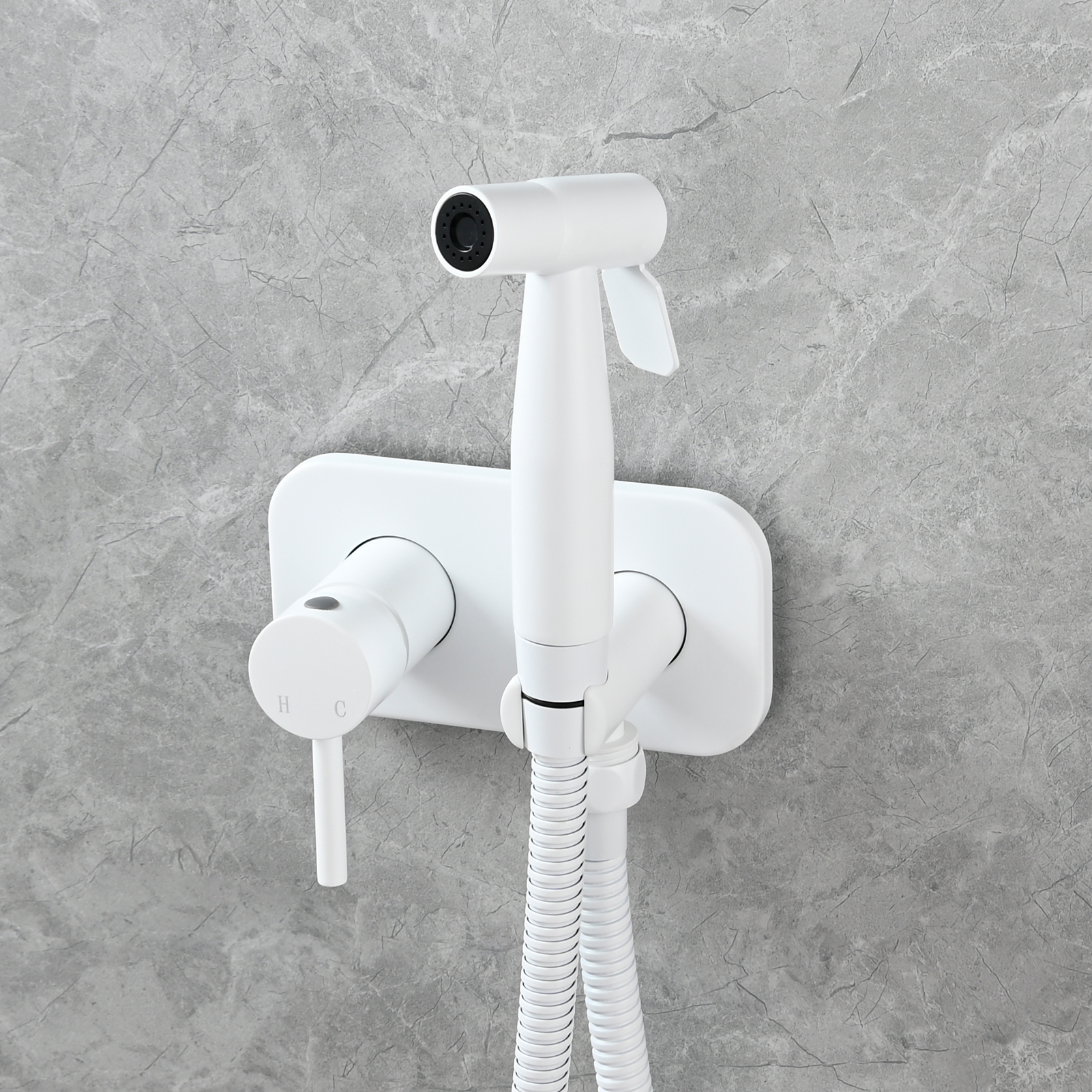 Tecmolog Stainless Steel Bathroom Bidet Sprayer Set, Hot and Cold Concealed Bidet Sprayer Kit for Toilet, Brushed Nickel/Black, WS024F9/WS024CF3