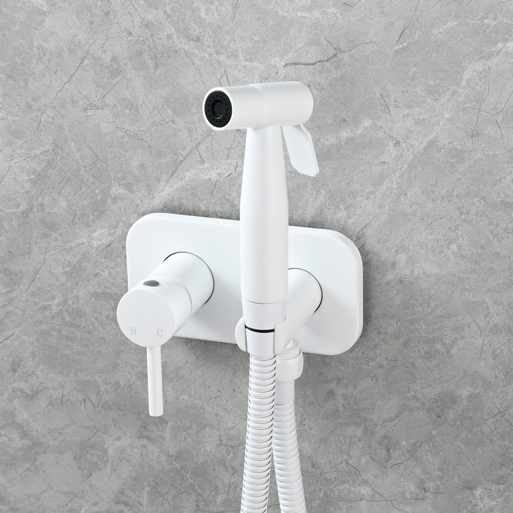 Tecmolog Stainless Steel Bathroom Bidet Sprayer Set, Hot and Cold Concealed Bidet Sprayer Kit for Toilet, Brushed Nickel/Black, WS024F9/WS024CF3