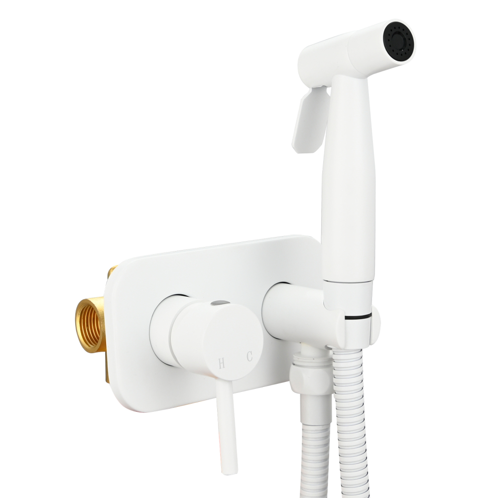 Tecmolog Stainless Steel Bathroom Bidet Sprayer Set, Hot and Cold Concealed Bidet Sprayer Kit for Toilet, Brushed Nickel/Black, WS024F9/WS024CF3