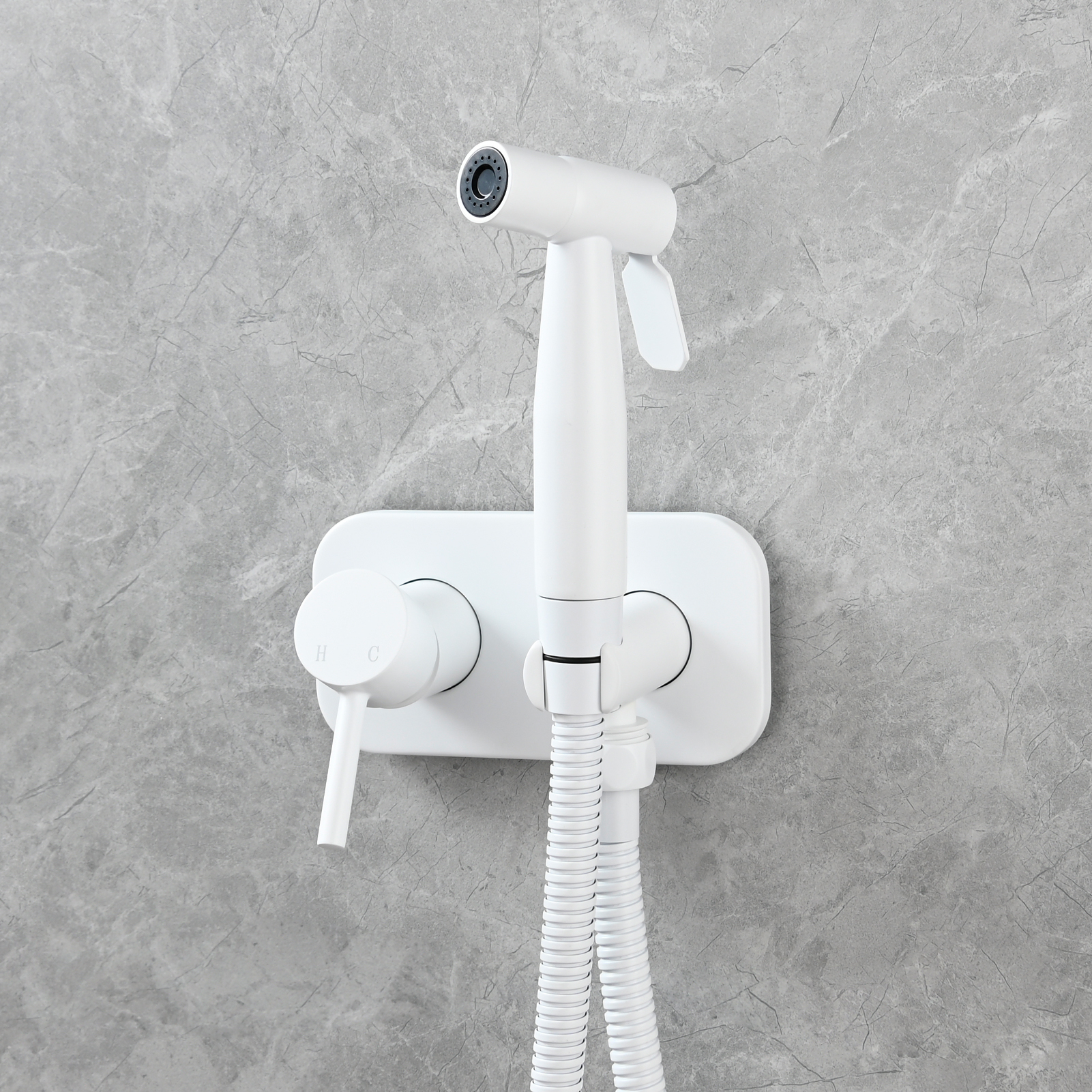 Tecmolog Stainless Steel Bathroom Bidet Sprayer Set, Hot and Cold Concealed Bidet Sprayer Kit for Toilet, Brushed Nickel/Black, WS024F9/WS024CF3