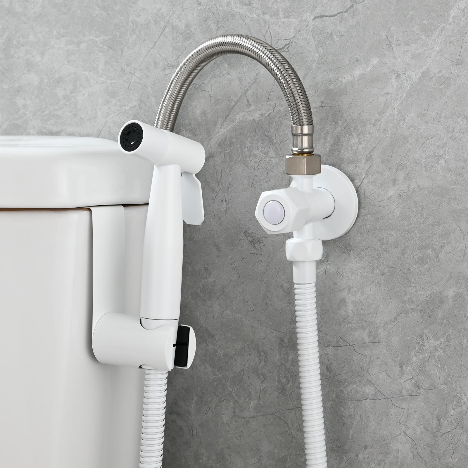 Tecmolog Handheld Bidet Sprayer Set, Stainless Steel Shattaf, Cloth Diaper Sprayer for Toilet WS024F2