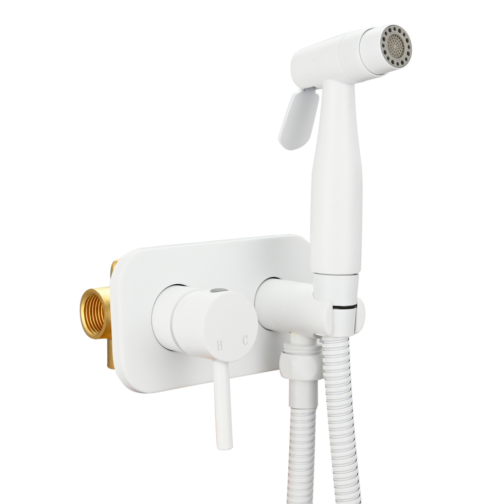 Tecmolog Stainless Steel Bathroom Bidet Sprayer Set, Hot and Cold Concealed Bidet Sprayer Kit for Toilet, Brushed Nickel/Black, WS024F9/WS024CF3