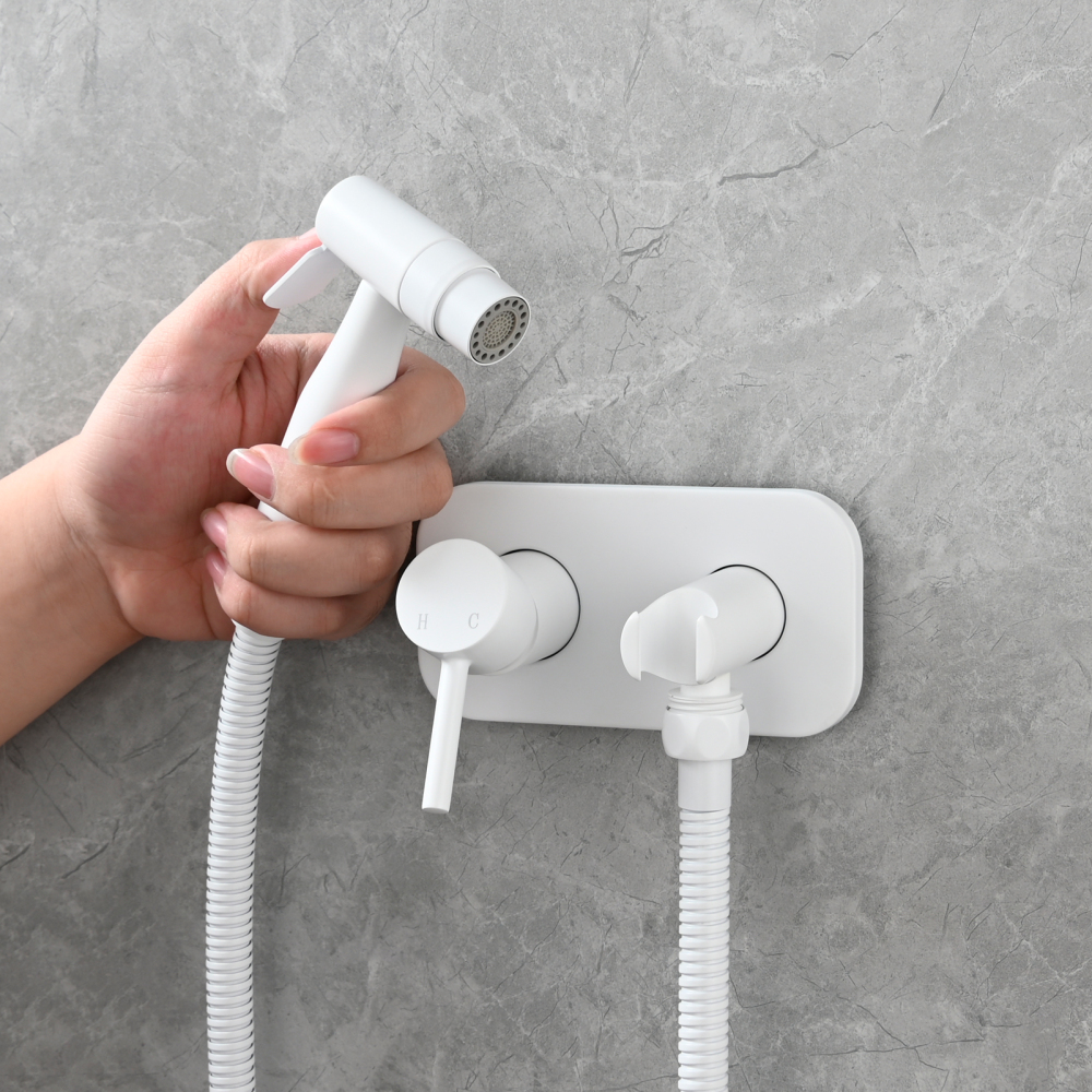 Tecmolog Stainless Steel Bathroom Bidet Sprayer Set, Hot and Cold Concealed Bidet Sprayer Kit for Toilet, Brushed Nickel/Black, WS024F9/WS024CF3