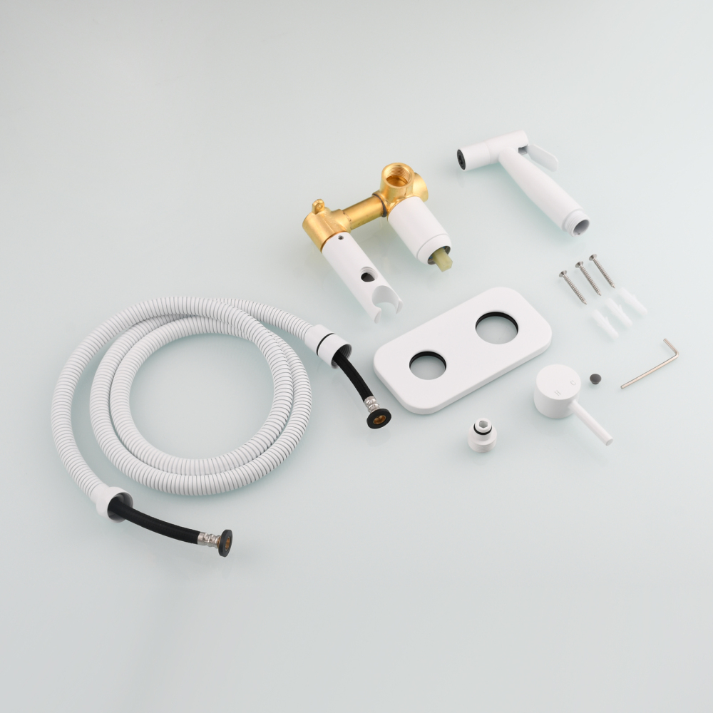 Tecmolog Stainless Steel Bathroom Bidet Sprayer Set, Hot and Cold Concealed Bidet Sprayer Kit for Toilet, Brushed Nickel/Black, WS024F9/WS024CF3