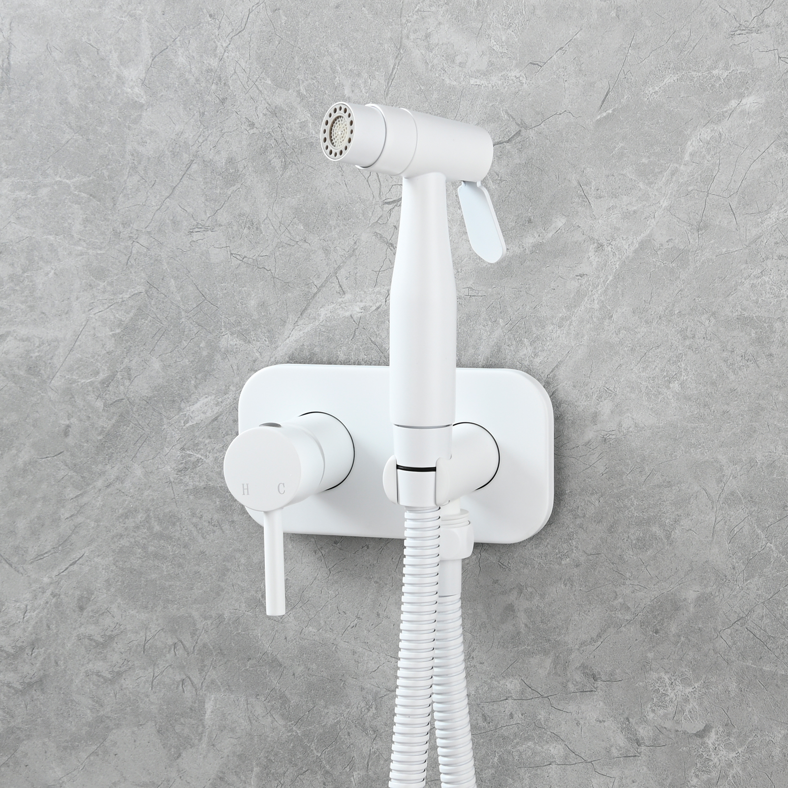 Tecmolog Stainless Steel Bathroom Bidet Sprayer Set, Hot and Cold Concealed Bidet Sprayer Kit for Toilet, Brushed Nickel/Black, WS024F9/WS024CF3
