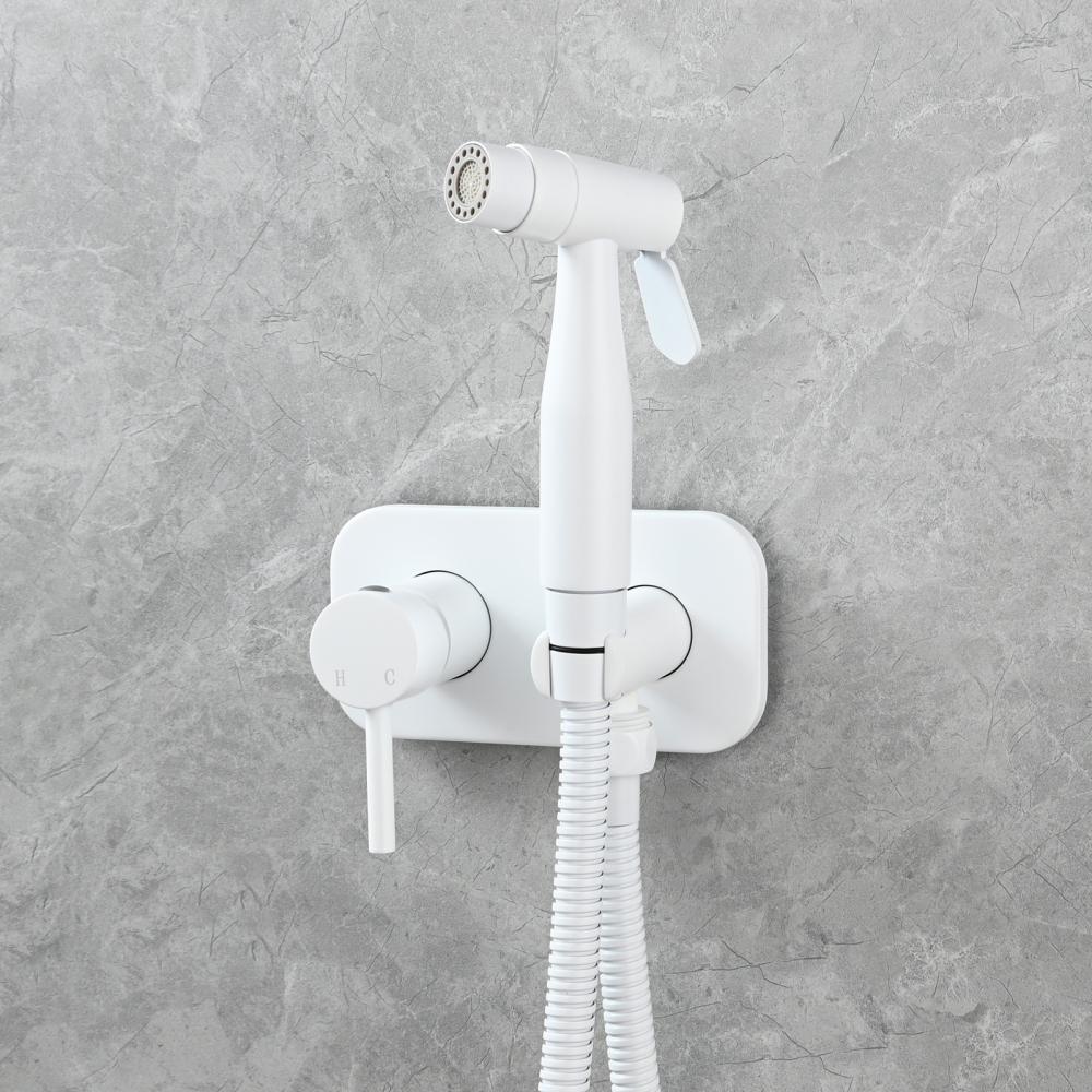 Tecmolog Stainless Steel Bathroom Bidet Sprayer Set, Hot and Cold Concealed Bidet Sprayer Kit for Toilet, Brushed Nickel/Black, WS024F9/WS024CF3