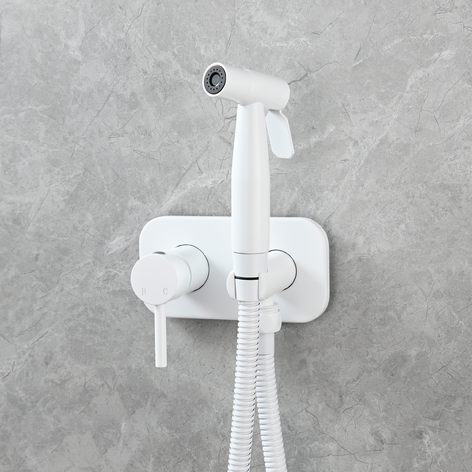 Tecmolog Stainless Steel Bathroom Bidet Sprayer Set, Hot and Cold Concealed Bidet Sprayer Kit for Toilet, Brushed Nickel/Black, WS024F9/WS024CF3
