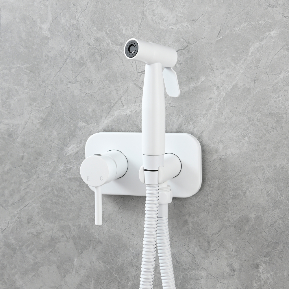 Tecmolog Stainless Steel Bathroom Bidet Sprayer Set, Hot and Cold Concealed Bidet Sprayer Kit for Toilet, Brushed Nickel/Black, WS024F9/WS024CF3