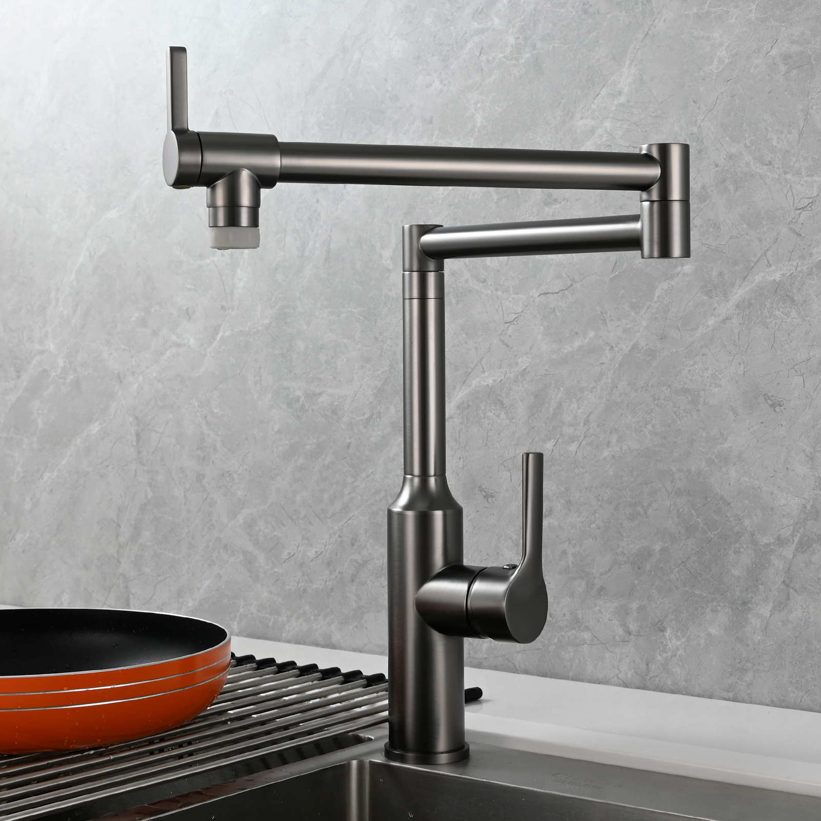 Tecmolog Brass Hot and Cold Folding Fucet,Smooth Handle Deck Mount Faucet for Kitchen
