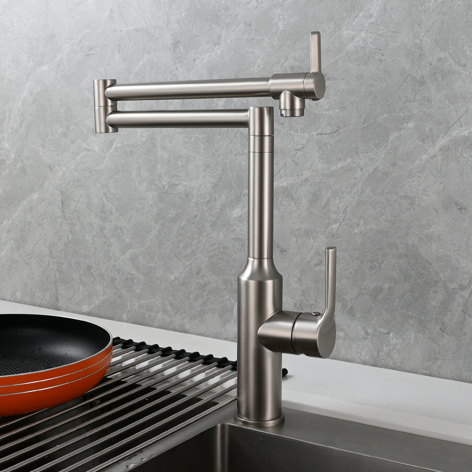 Tecmolog Brass Hot and Cold Folding Fucet,Smooth Handle Deck Mount Faucet for Kitchen