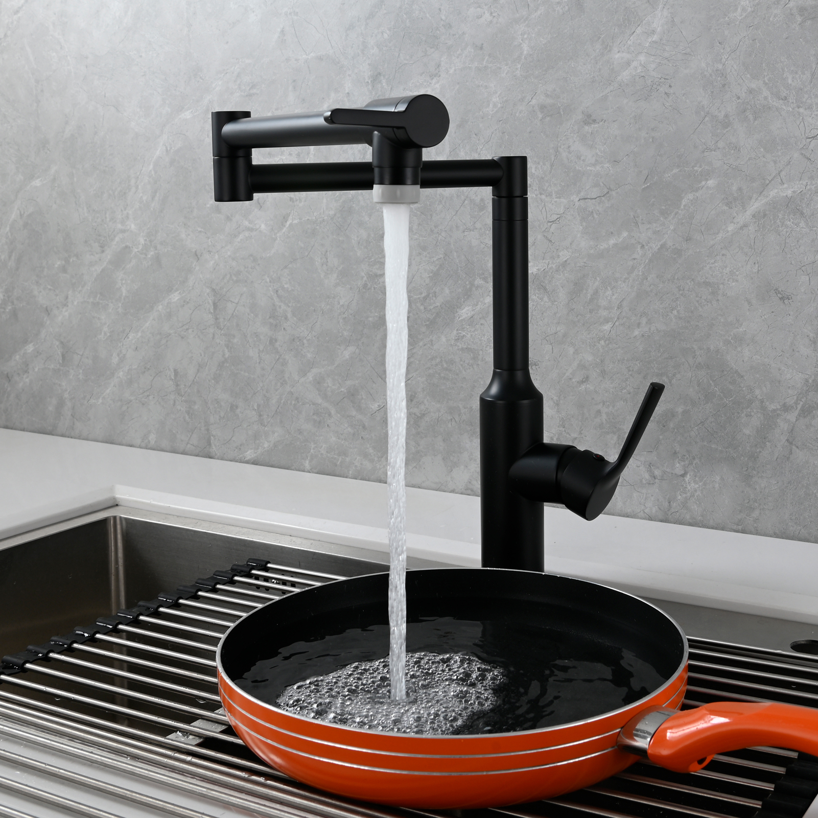 Tecmolog Brass Hot and Cold Folding Fucet,Smooth Handle Deck Mount Faucet for Kitchen