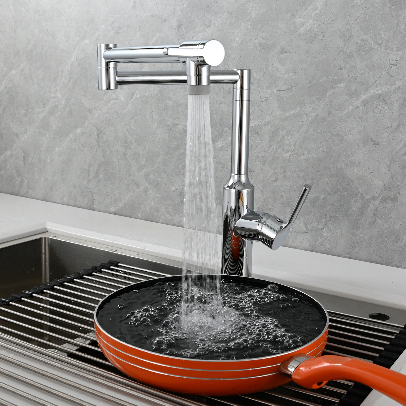 Tecmolog Brass Hot and Cold Folding Fucet,Smooth Handle Deck Mount Faucet for Kitchen