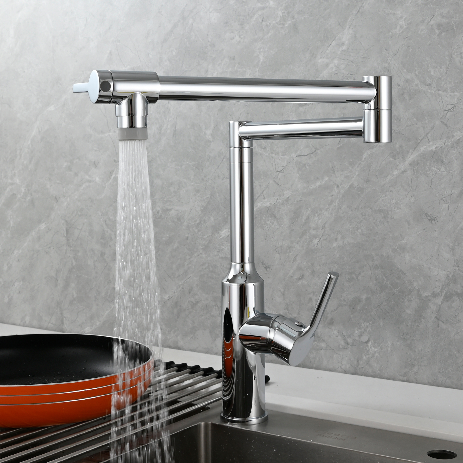 Tecmolog Brass Hot and Cold Folding Fucet,Smooth Handle Deck Mount Faucet for Kitchen