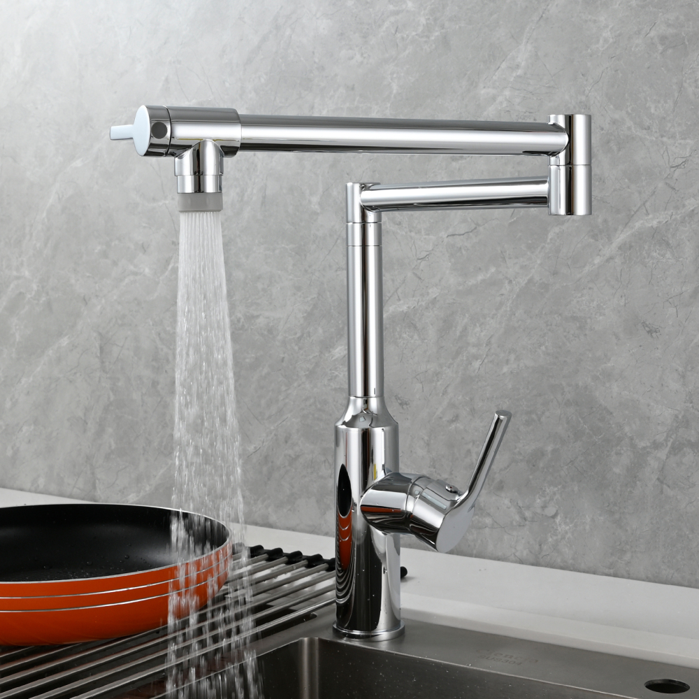 Tecmolog Brass Hot and Cold Folding Fucet,Smooth Handle Deck Mount Faucet for Kitchen