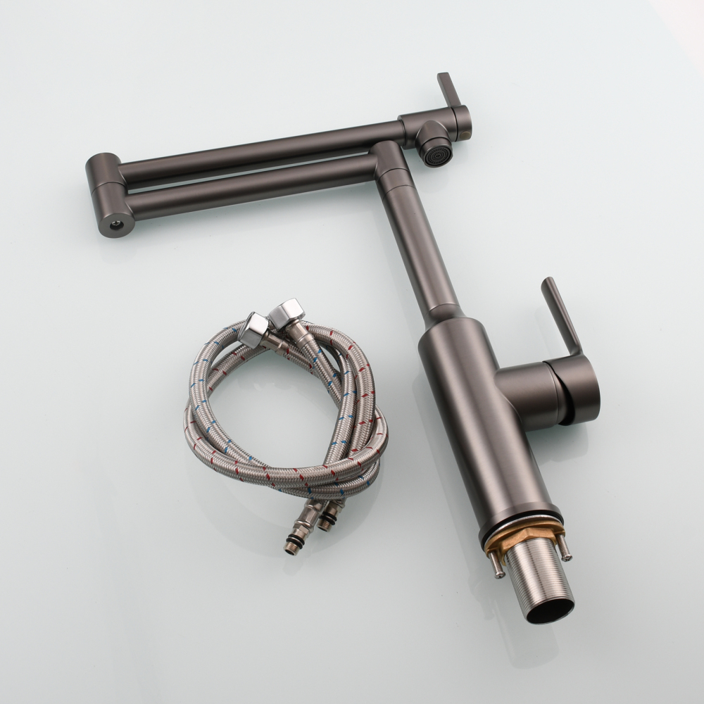 Tecmolog Brass Hot and Cold Folding Fucet,Smooth Handle Deck Mount Faucet for Kitchen