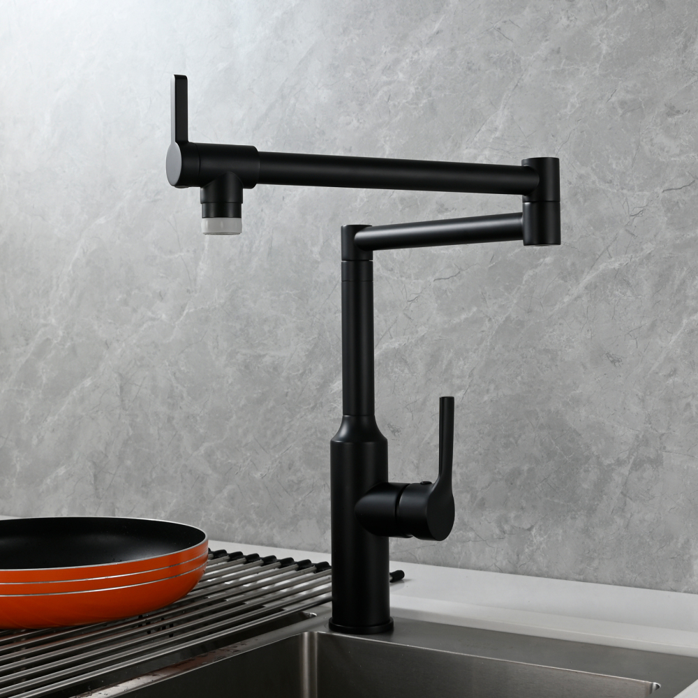 Tecmolog Brass Hot and Cold Folding Fucet,Smooth Handle Deck Mount Faucet for Kitchen