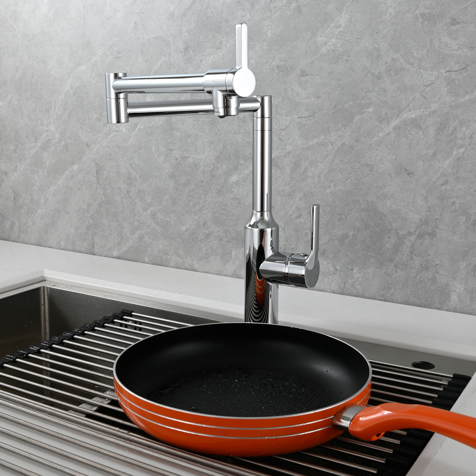 Tecmolog Brass Hot and Cold Folding Fucet,Smooth Handle Deck Mount Faucet for Kitchen