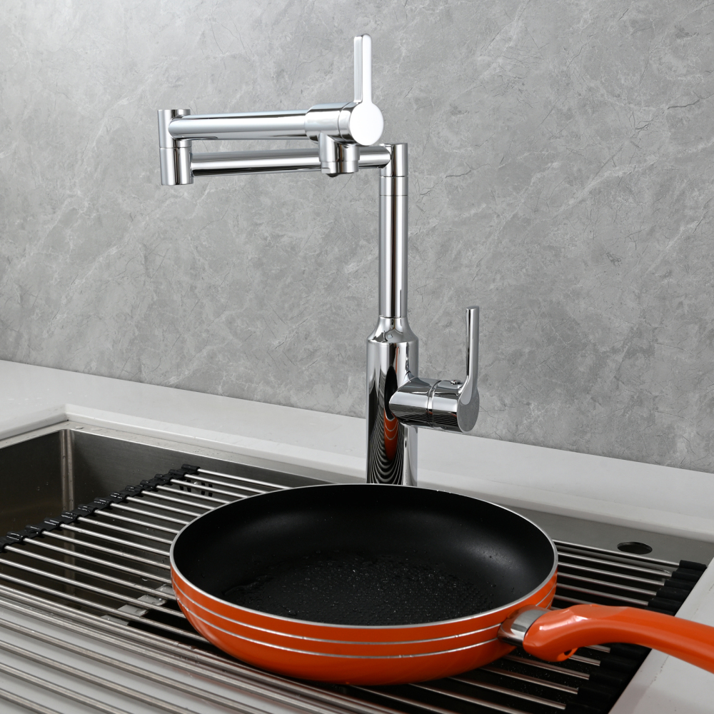 Tecmolog Brass Hot and Cold Folding Fucet,Smooth Handle Deck Mount Faucet for Kitchen