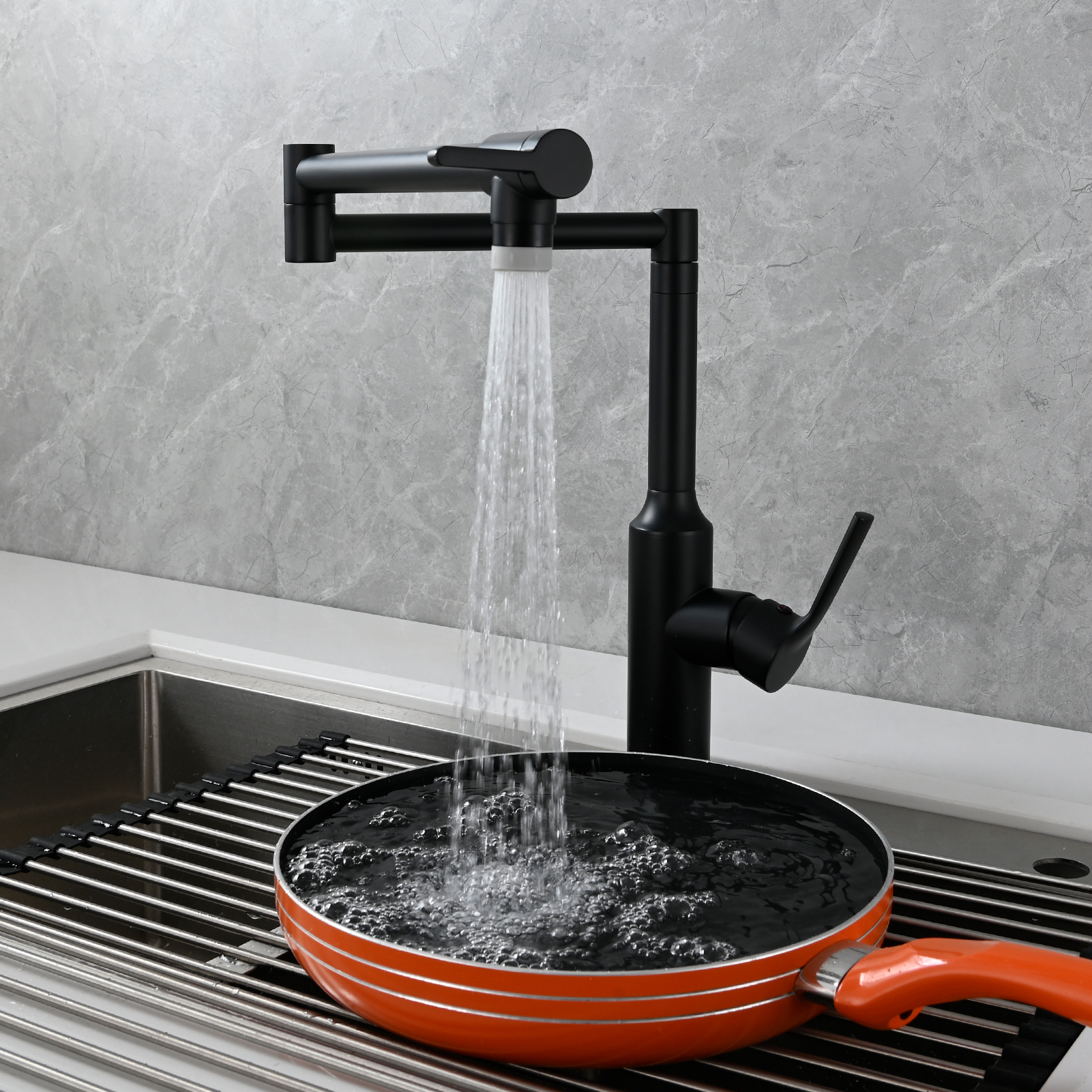 Tecmolog Brass Hot and Cold Folding Fucet,Smooth Handle Deck Mount Faucet for Kitchen