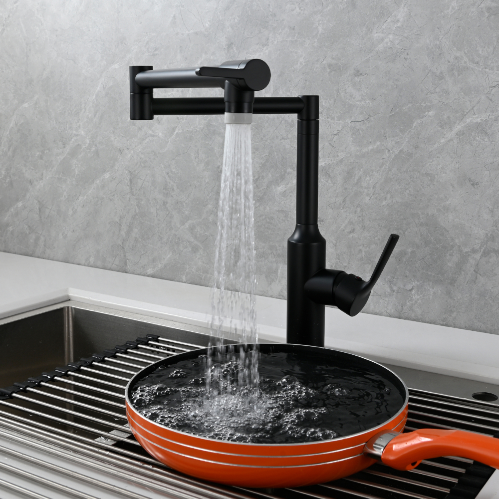 Tecmolog Brass Hot and Cold Folding Fucet,Smooth Handle Deck Mount Faucet for Kitchen