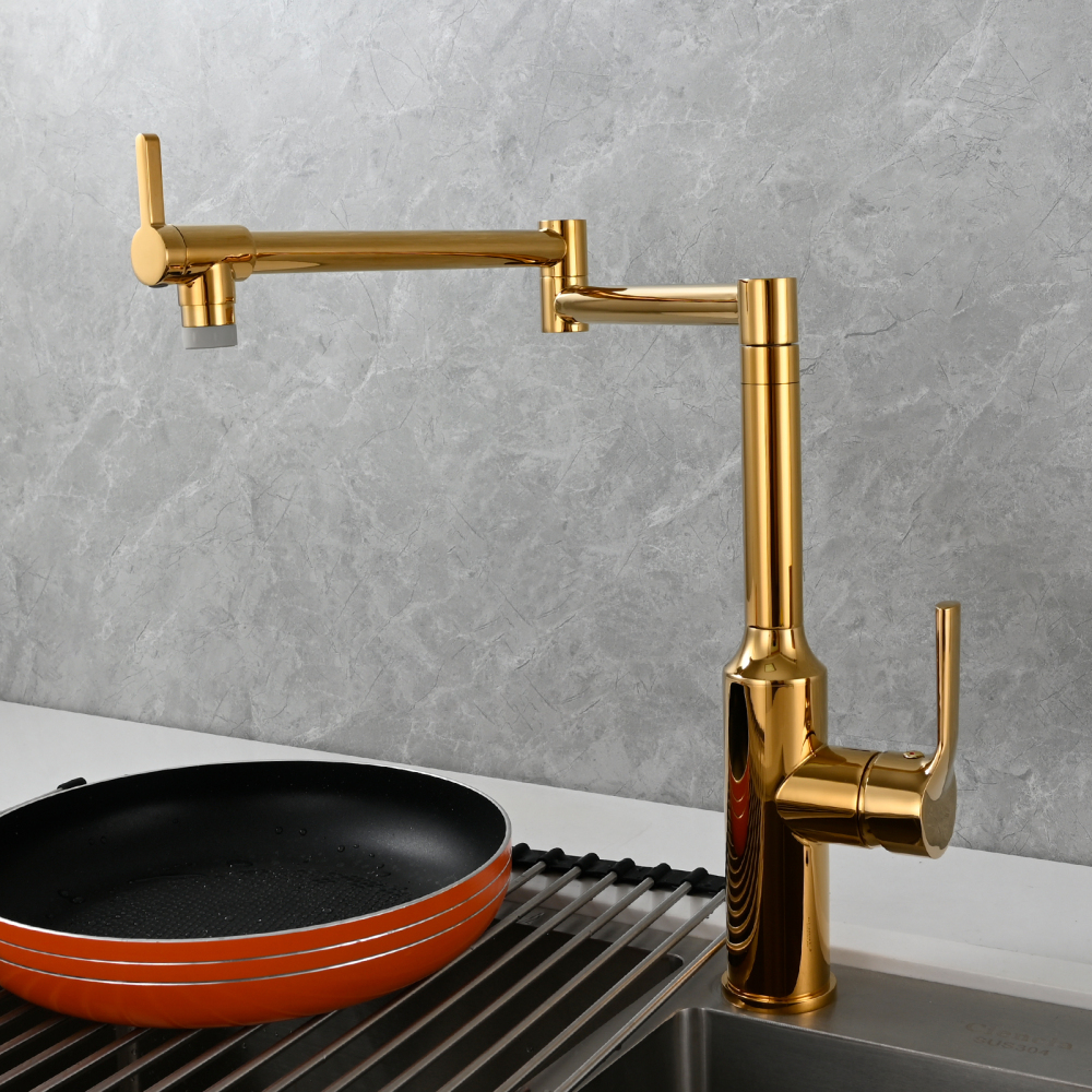 Tecmolog Brass Hot and Cold Folding Fucet,Smooth Handle Deck Mount Faucet for Kitchen