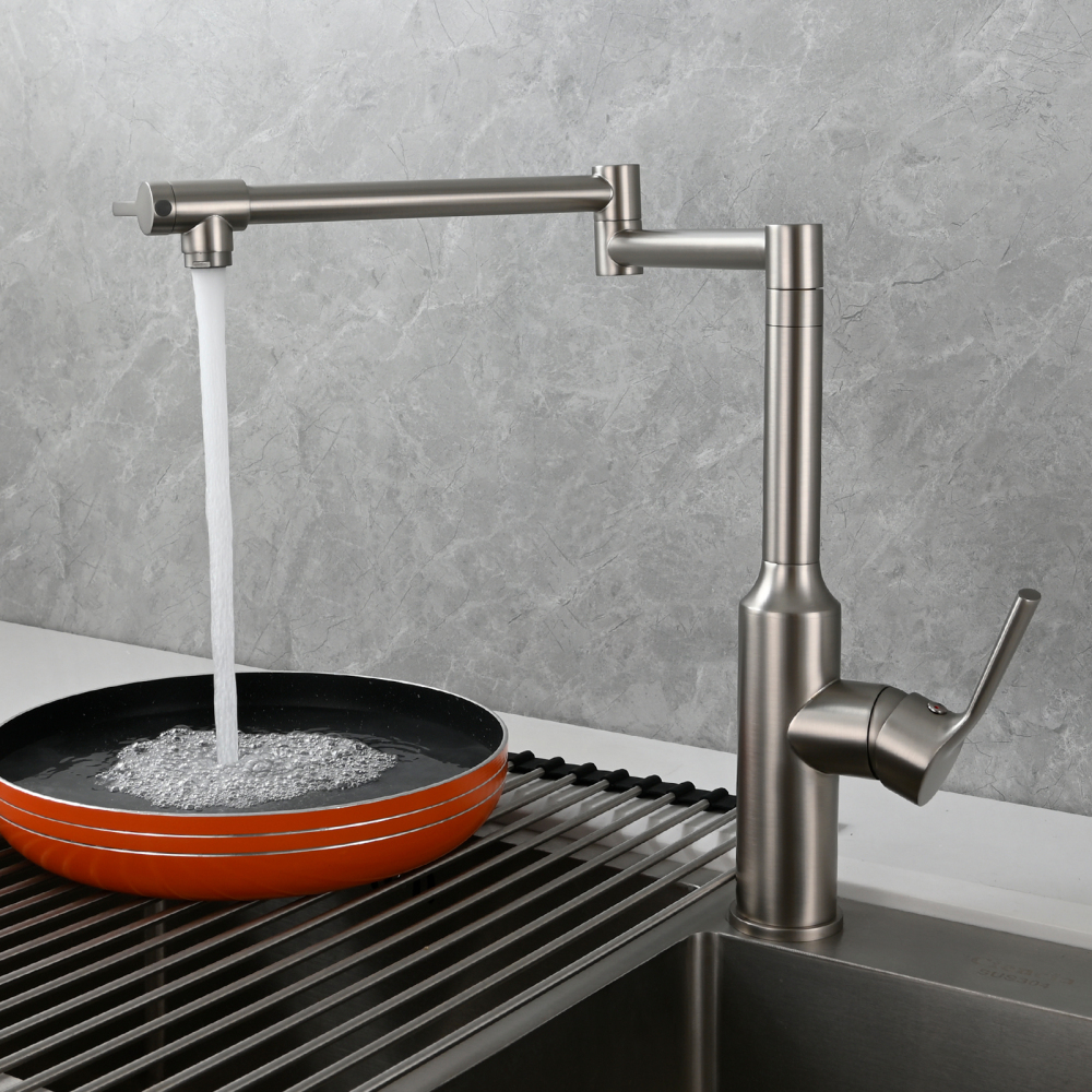 Tecmolog Brass Hot and Cold Folding Fucet,Smooth Handle Deck Mount Faucet for Kitchen