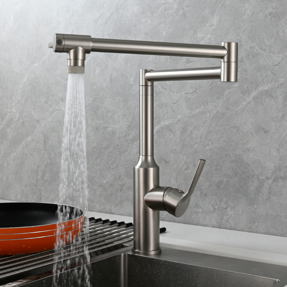 Tecmolog Brass Hot and Cold Folding Fucet,Smooth Handle Deck Mount Faucet for Kitchen