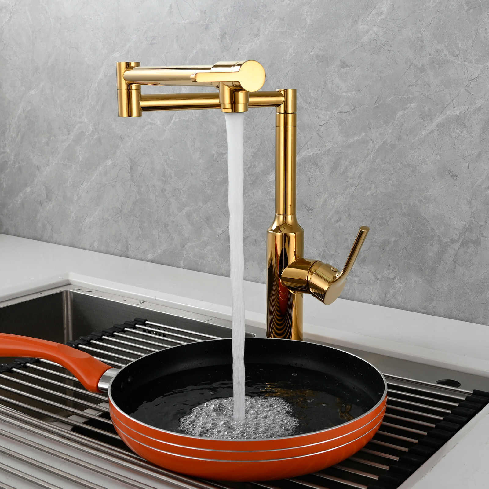 Tecmolog Brass Hot and Cold Folding Fucet,Smooth Handle Deck Mount Faucet for Kitchen