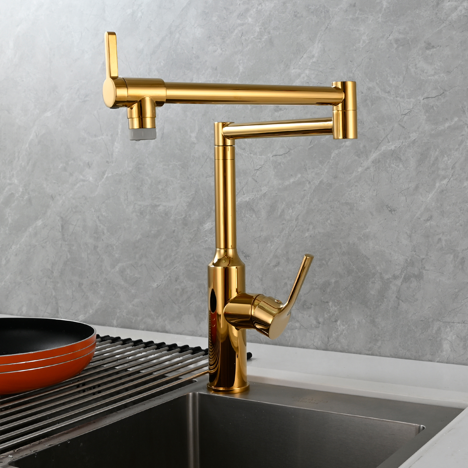Tecmolog Brass Hot and Cold Folding Fucet,Smooth Handle Deck Mount Faucet for Kitchen