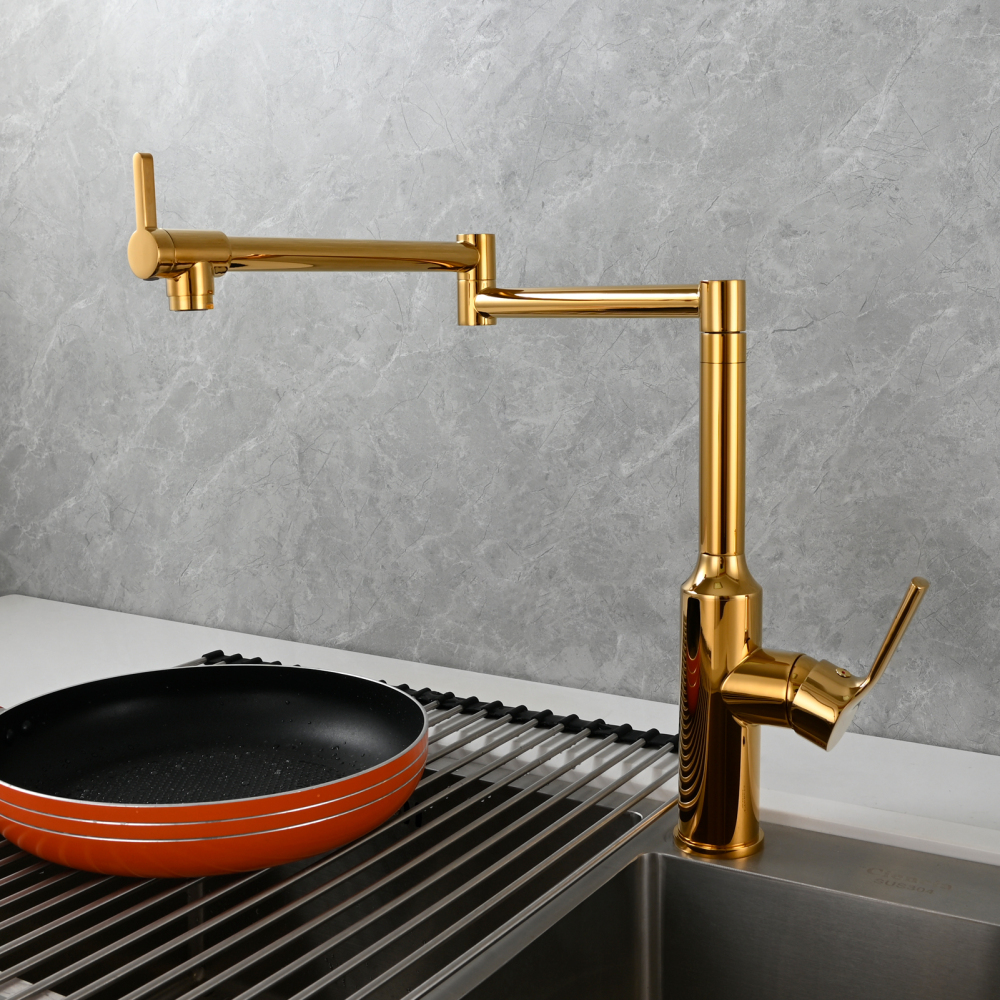 Tecmolog Brass Hot and Cold Folding Fucet,Smooth Handle Deck Mount Faucet for Kitchen