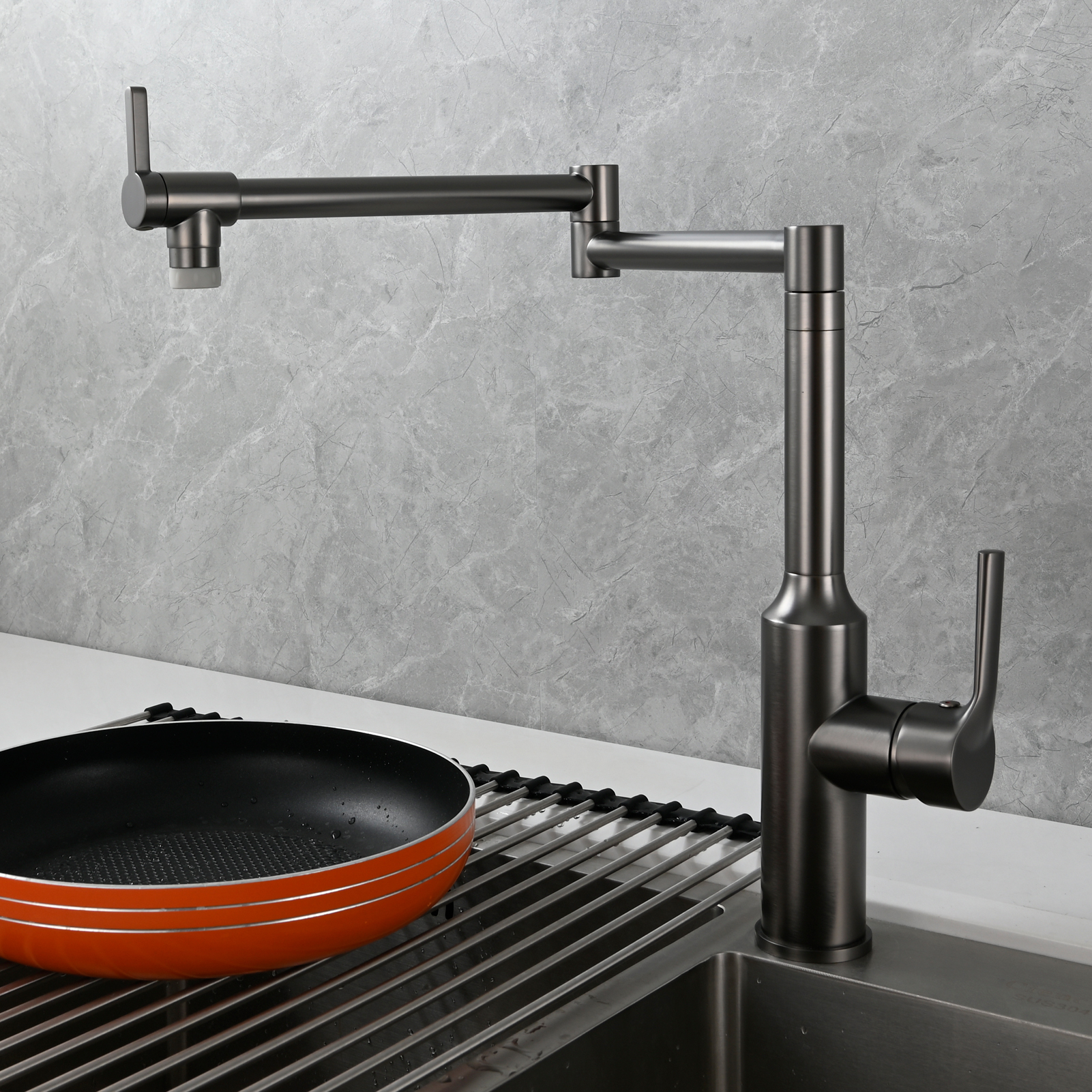 Tecmolog Brass Hot and Cold Folding Fucet,Smooth Handle Deck Mount Faucet for Kitchen