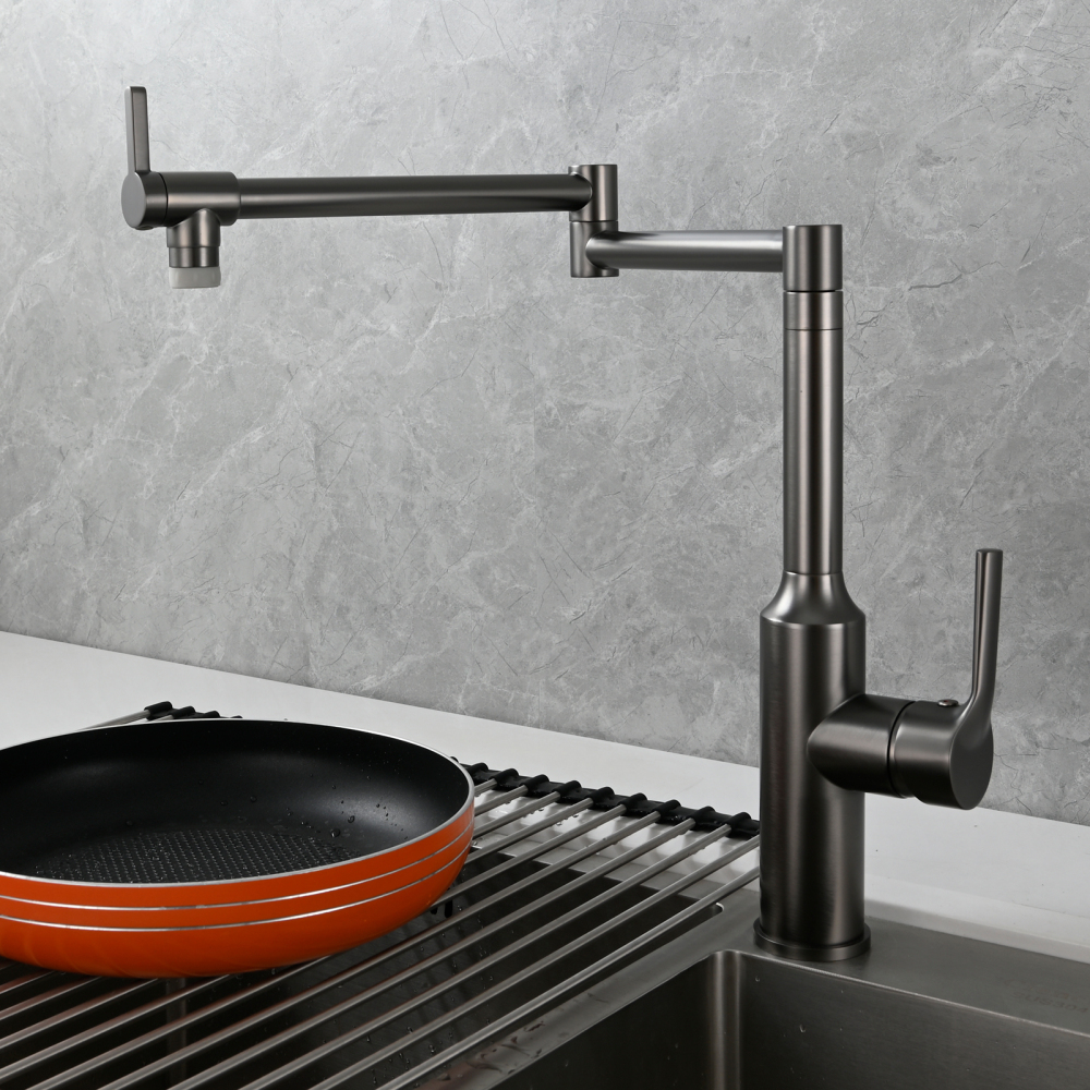 Tecmolog Brass Hot and Cold Folding Fucet,Smooth Handle Deck Mount Faucet for Kitchen