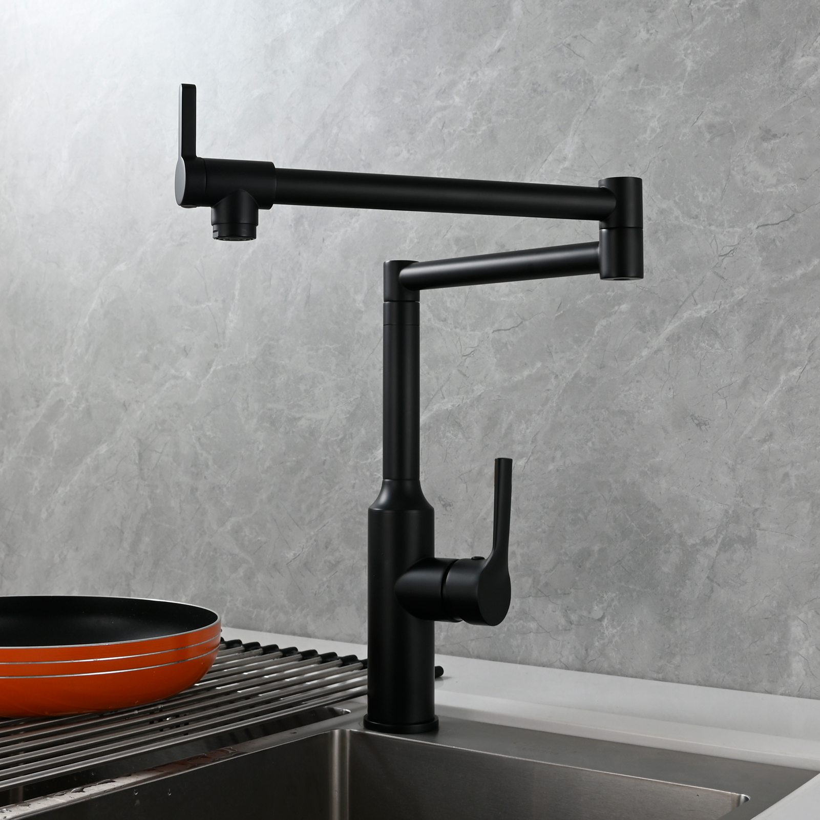 Tecmolog Brass Hot and Cold Folding Fucet,Smooth Handle Deck Mount Faucet for Kitchen