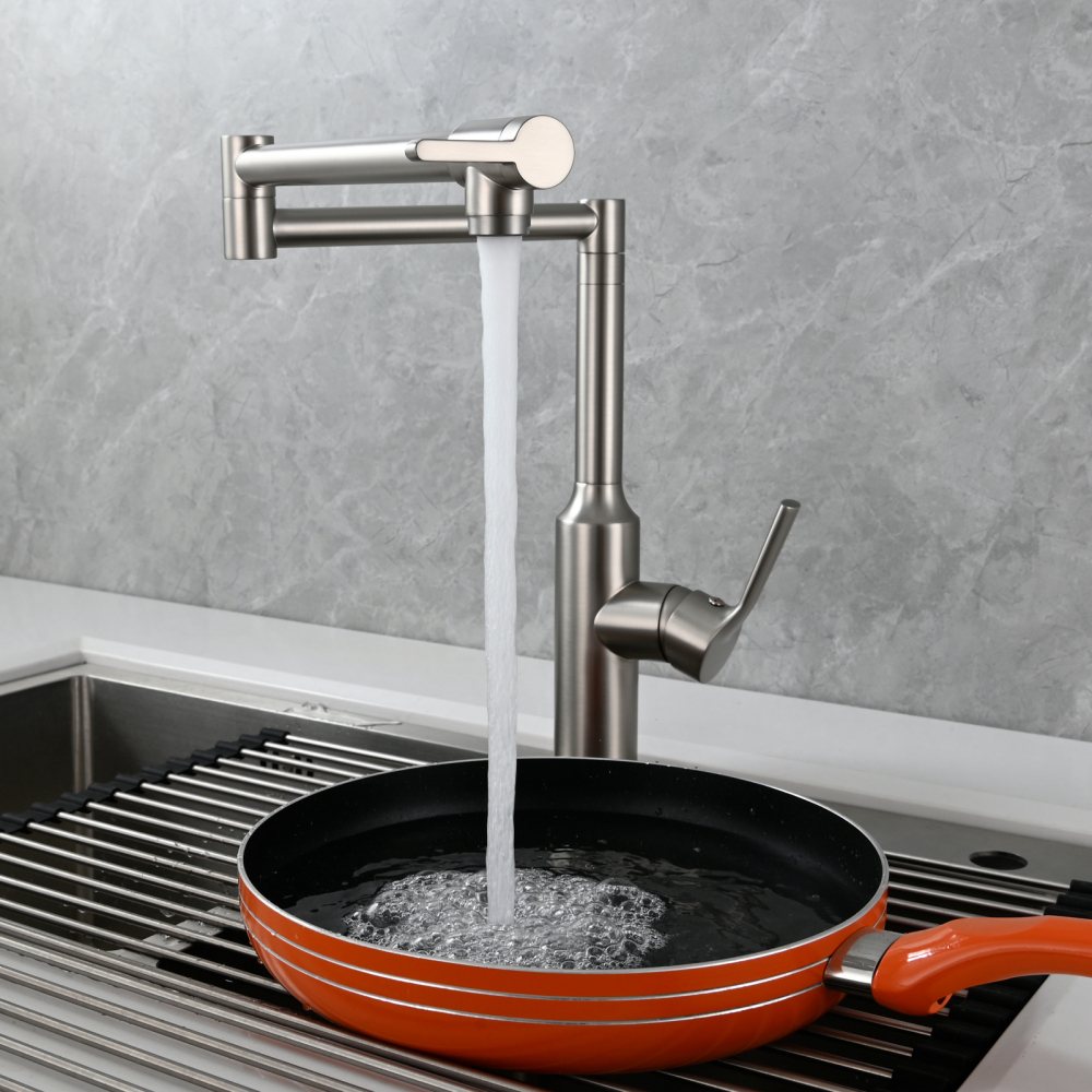 Tecmolog Brass Hot and Cold Folding Fucet,Smooth Handle Deck Mount Faucet for Kitchen