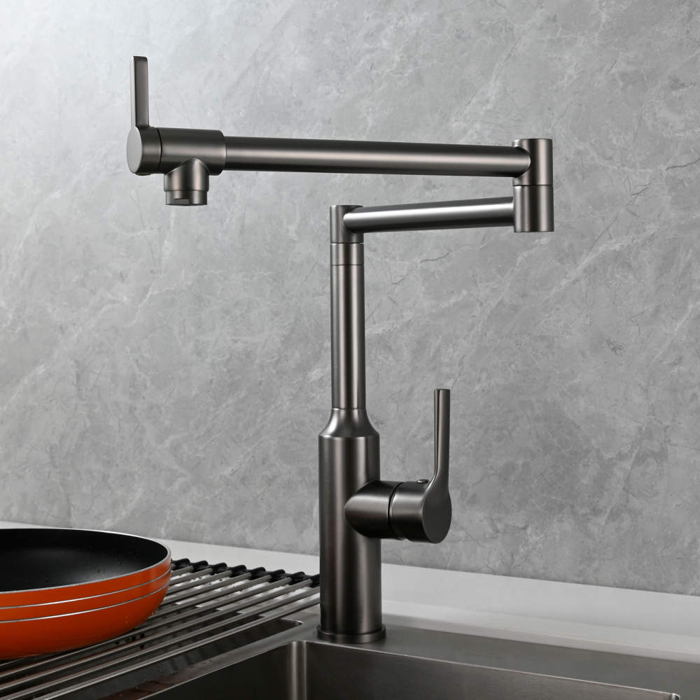 Tecmolog Brass Hot and Cold Folding Fucet,Smooth Handle Deck Mount Faucet for Kitchen