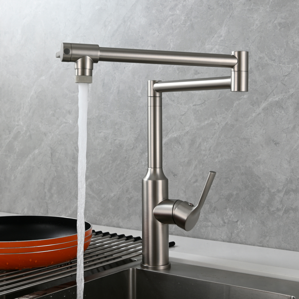 Tecmolog Brass Hot and Cold Folding Fucet,Smooth Handle Deck Mount Faucet for Kitchen