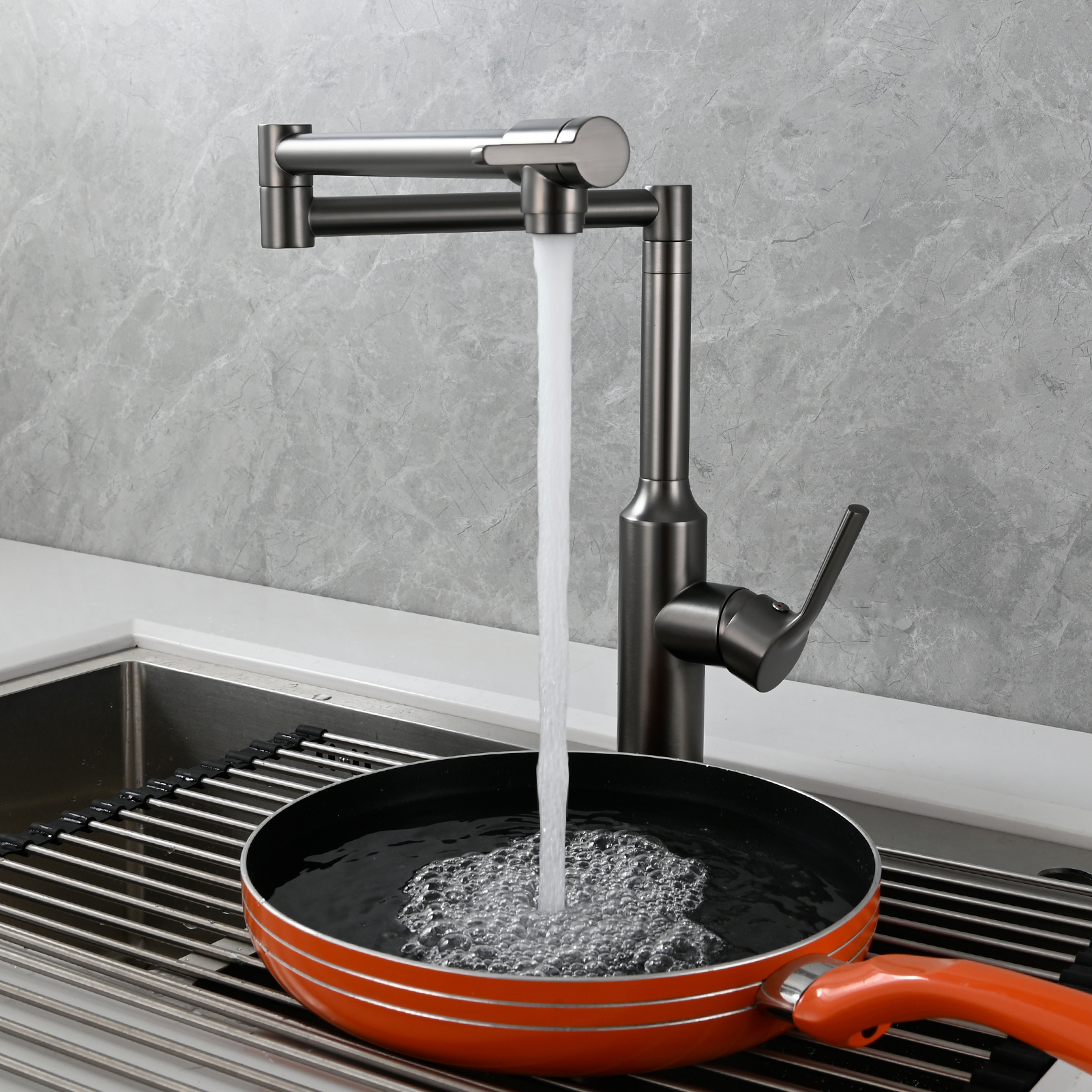 Tecmolog Brass Hot and Cold Folding Fucet,Smooth Handle Deck Mount Faucet for Kitchen