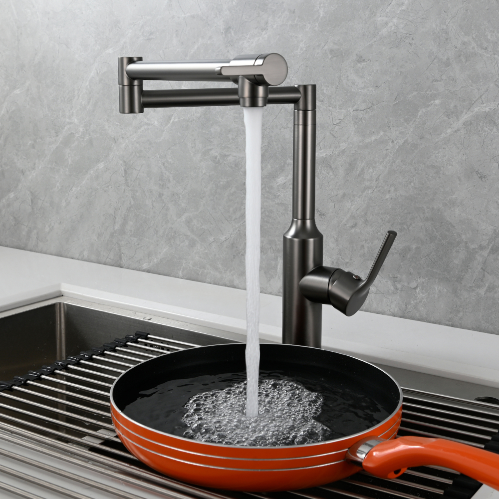 Tecmolog Brass Hot and Cold Folding Fucet,Smooth Handle Deck Mount Faucet for Kitchen