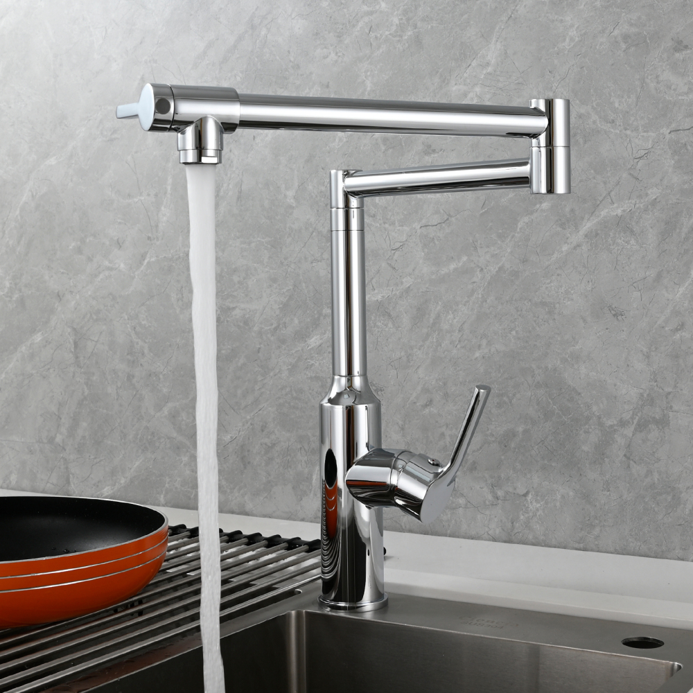 Tecmolog Brass Hot and Cold Folding Fucet,Smooth Handle Deck Mount Faucet for Kitchen