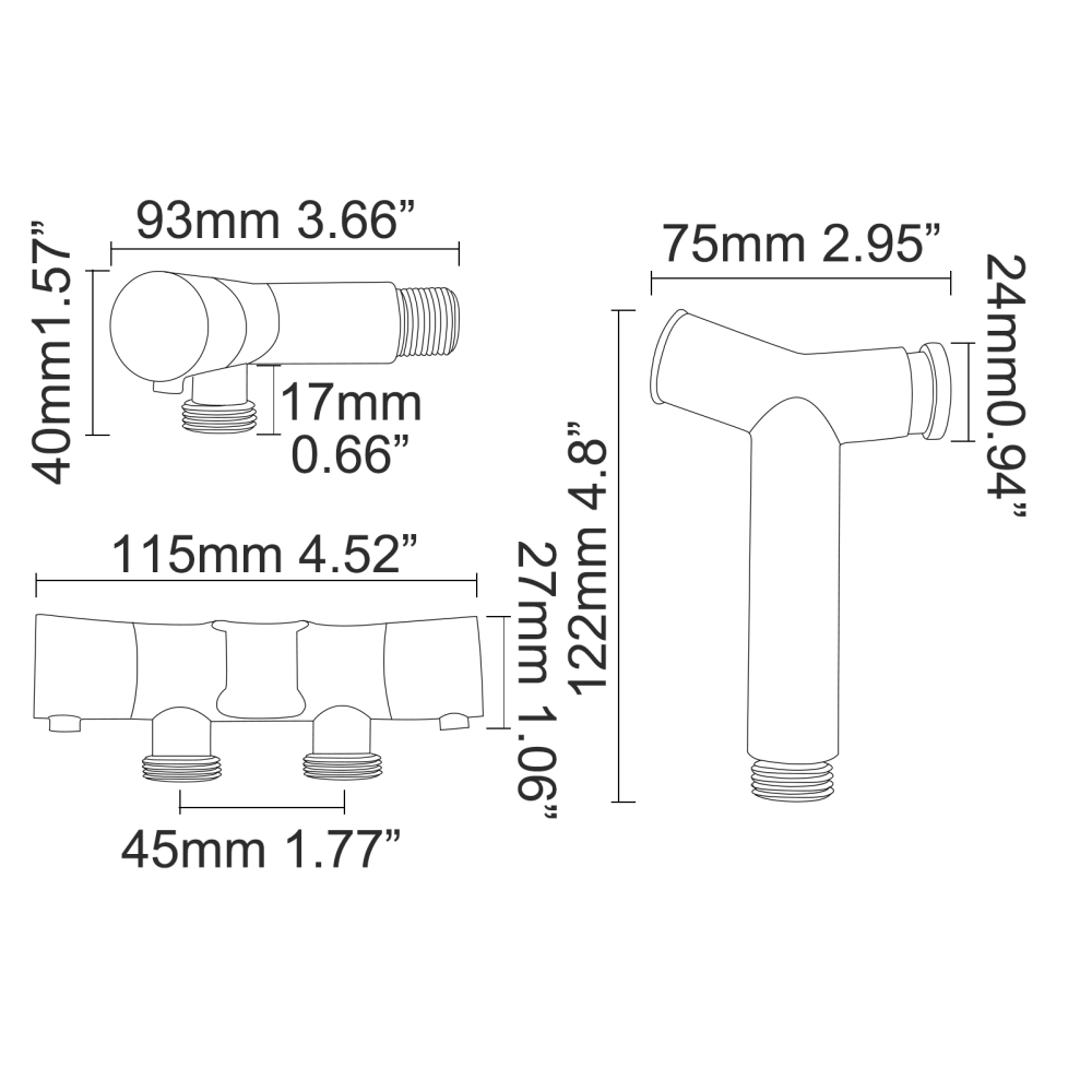 Tecmolog Brass Toilet Bidet Sprayer Set,Bathroom Bidet with Pressurized Water and 1.5m Shower Hose