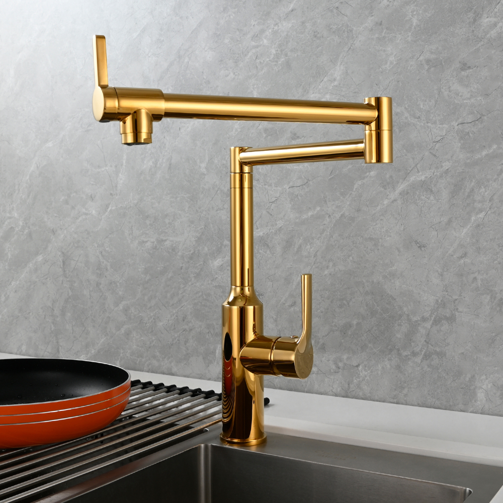 Tecmolog Brass Hot and Cold Folding Fucet,Smooth Handle Deck Mount Faucet for Kitchen