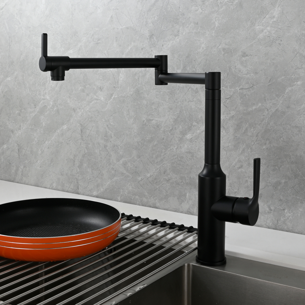 Tecmolog Brass Hot and Cold Folding Fucet,Smooth Handle Deck Mount Faucet for Kitchen