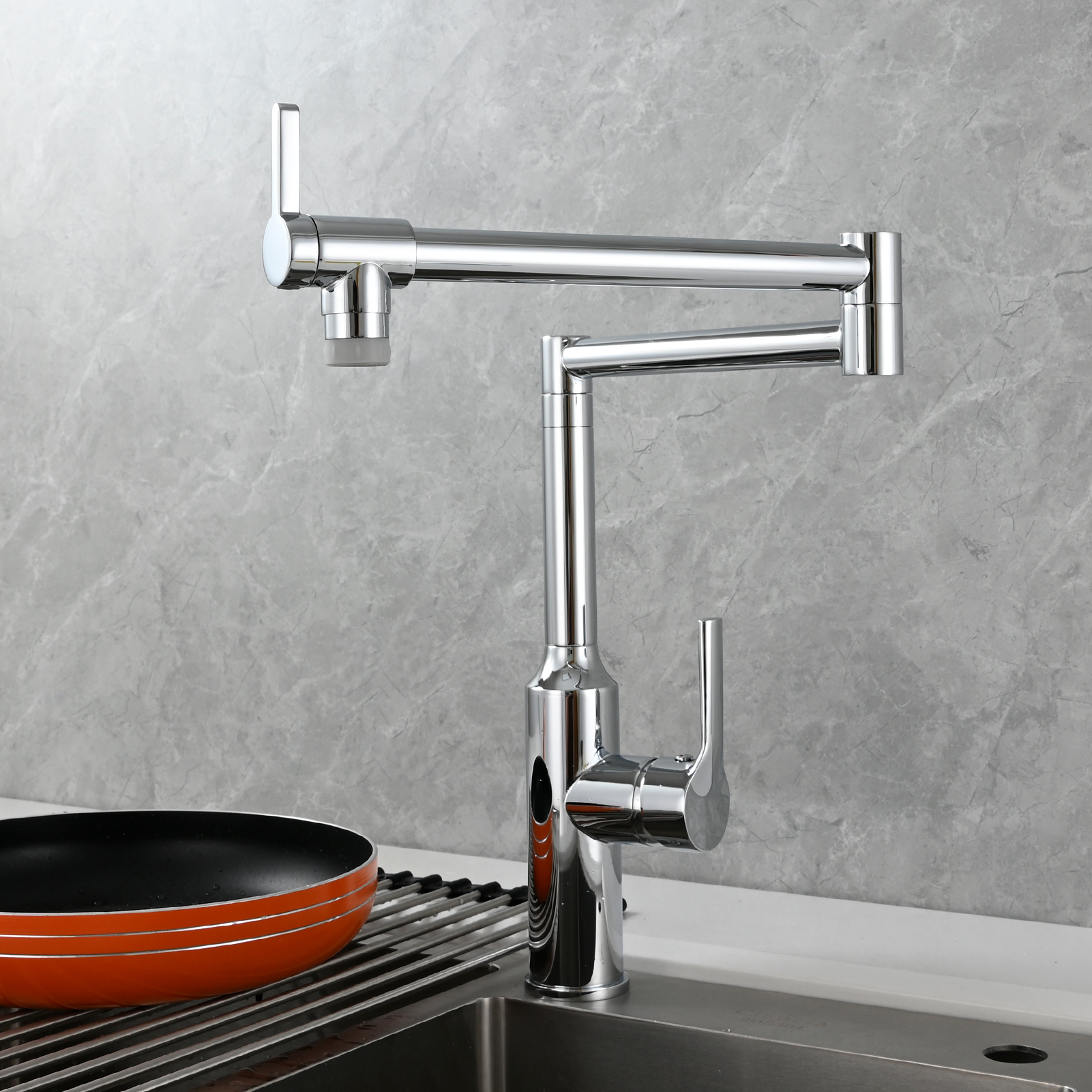Tecmolog Brass Hot and Cold Folding Fucet,Smooth Handle Deck Mount Faucet for Kitchen