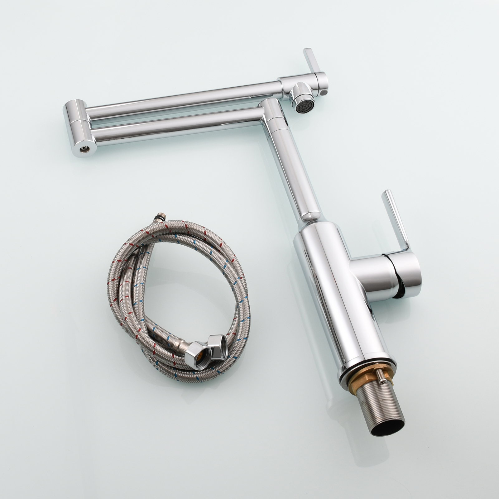Tecmolog Brass Hot and Cold Folding Fucet,Smooth Handle Deck Mount Faucet for Kitchen