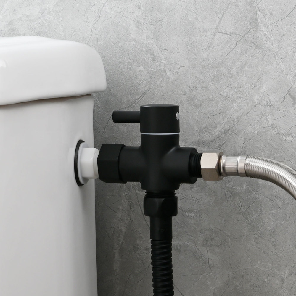 Tecmolog Cloth Diaper Sprayer Set Stainless Steel Hand Held Bidet Sprayer Shattaf with 3/8” T Valve and Bracket Holder Black WS024CF2